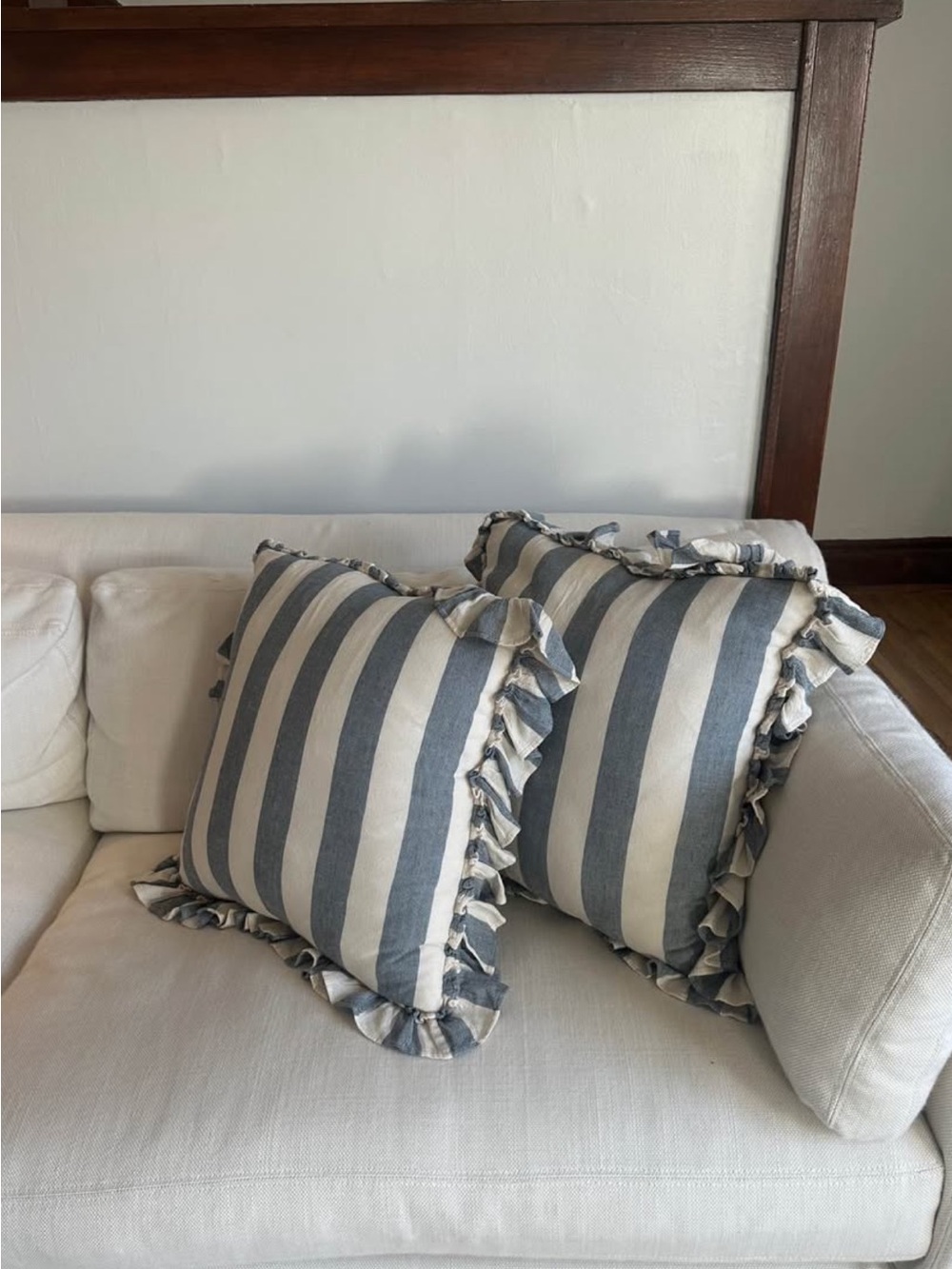 Studio McGee 20x20 Blue & White Stripped Ruffle Pillows (2)